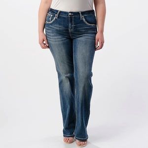 GRACE IN LA - DENIM EMBELLISHED PLUS SIZE 18W STRAIGHT LEG JEANS | PS-S221